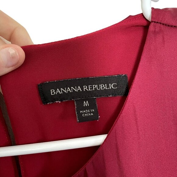 Banana Republic deep red ruched dress flowy style long sleeves winter christmas - Picture 4 of 7